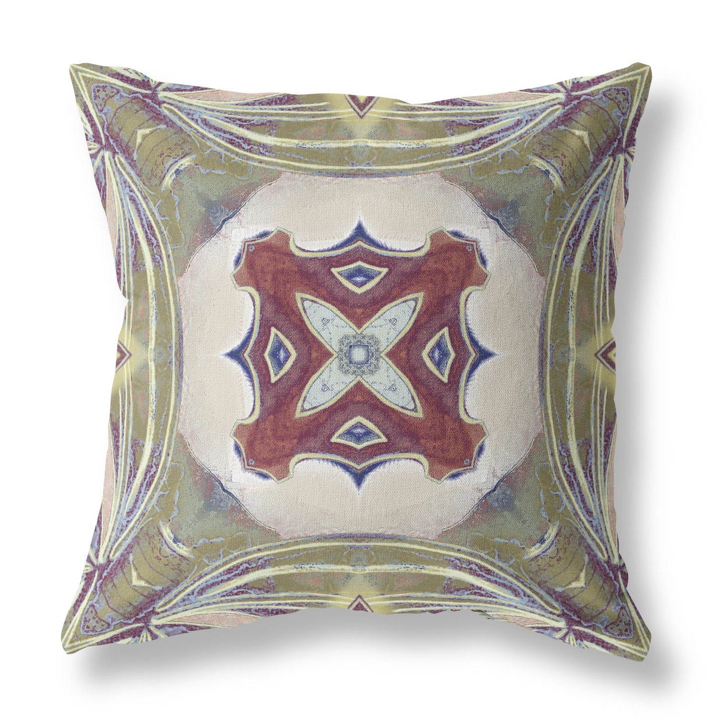 18” Green Brown Geo Tribal Suede Throw Pillow