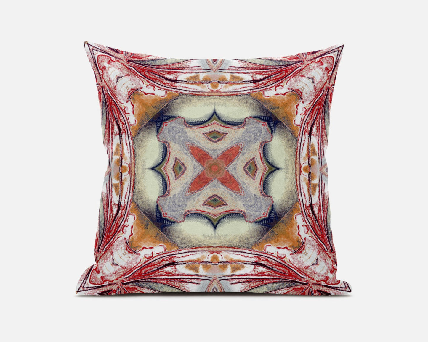 16” Red Orange Geo Tribal Suede Throw Pillow