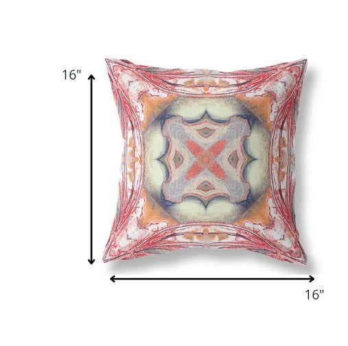 16” Red Orange Geo Tribal Suede Throw Pillow