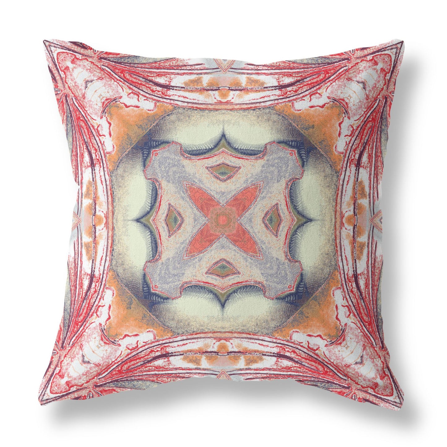 18” Red Orange Geo Tribal Suede Throw Pillow