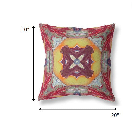 18” Red Yellow Geo Tribal Suede Throw Pillow
