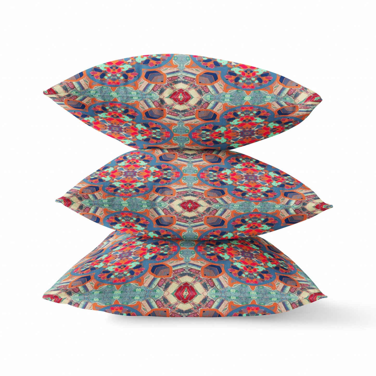 16" Orange Blue Cloverleaf Boho Suede Throw Pillow