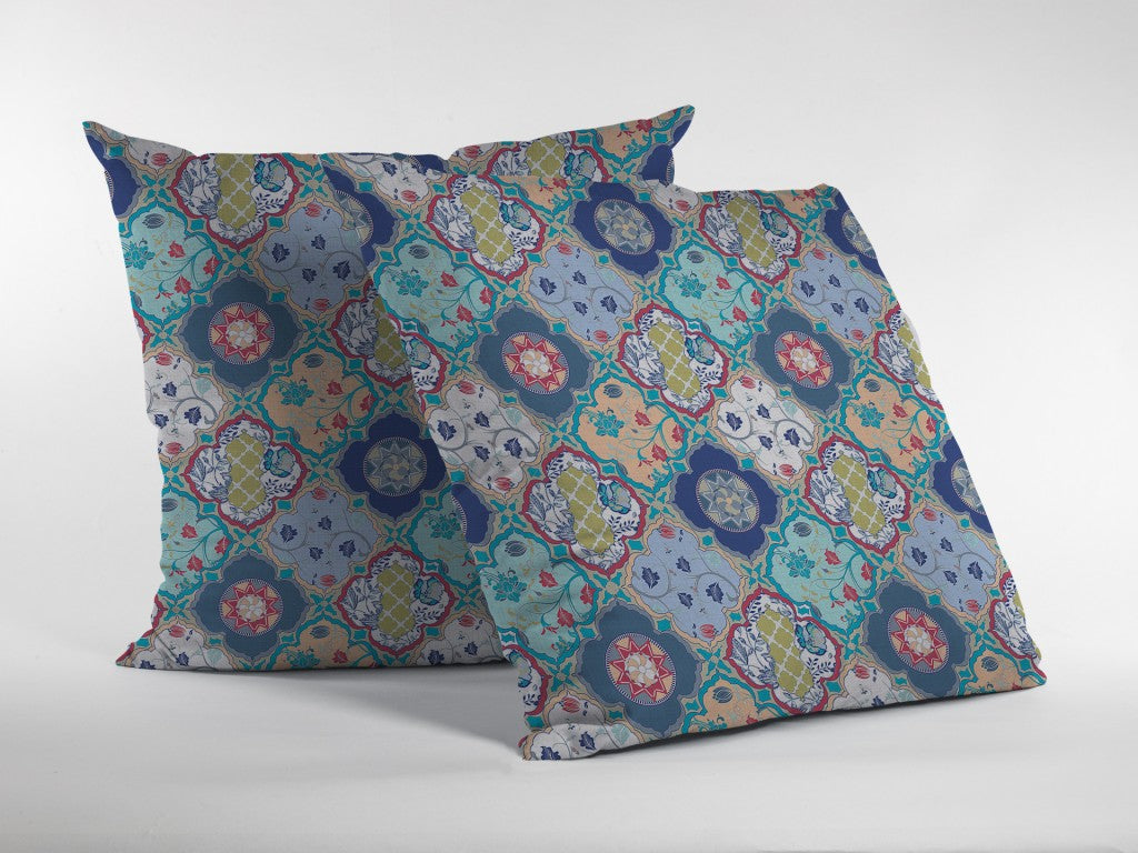 16” Blue Peach Trellis Suede Throw Pillow