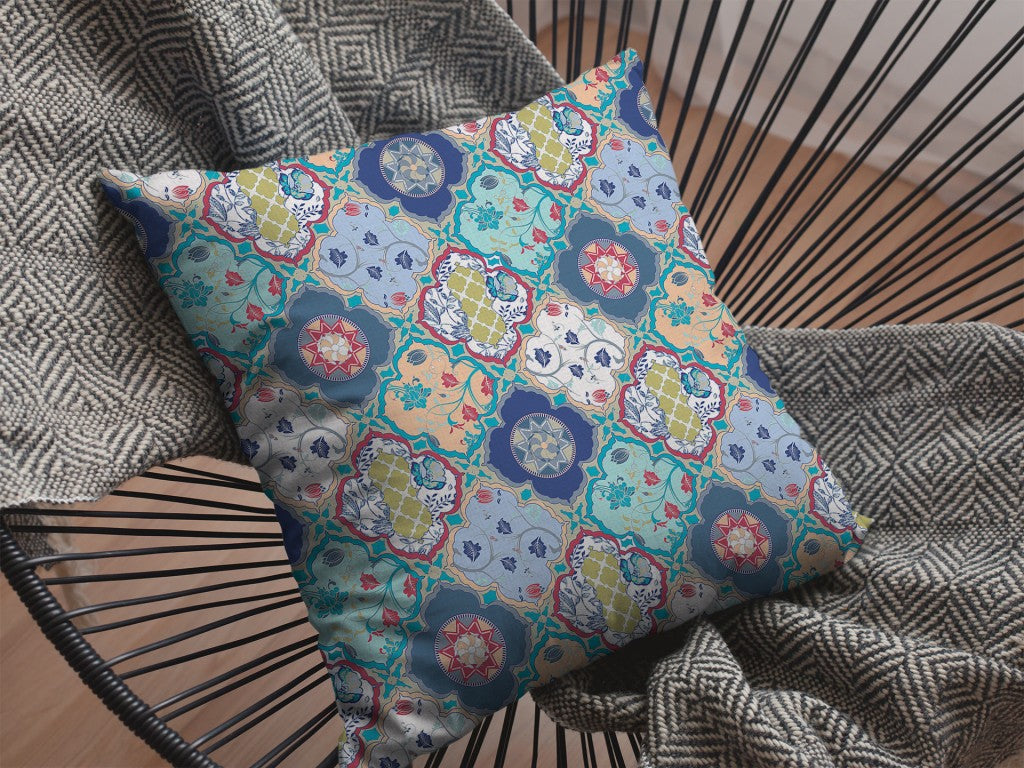 18” Blue Peach Trellis Suede Throw Pillow