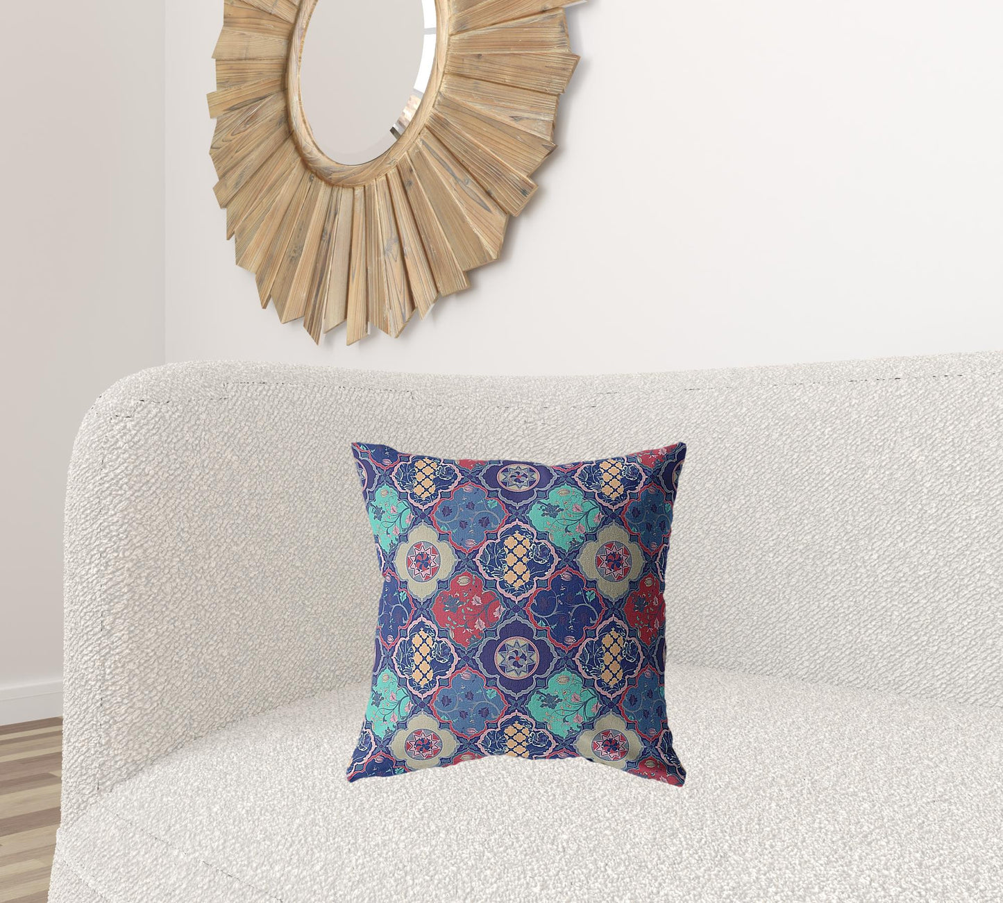 18” Navy Red Trellis Suede Throw Pillow