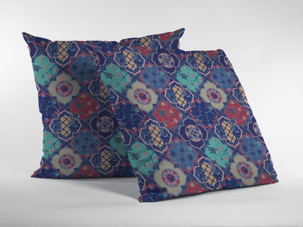 18” Navy Red Trellis Suede Throw Pillow