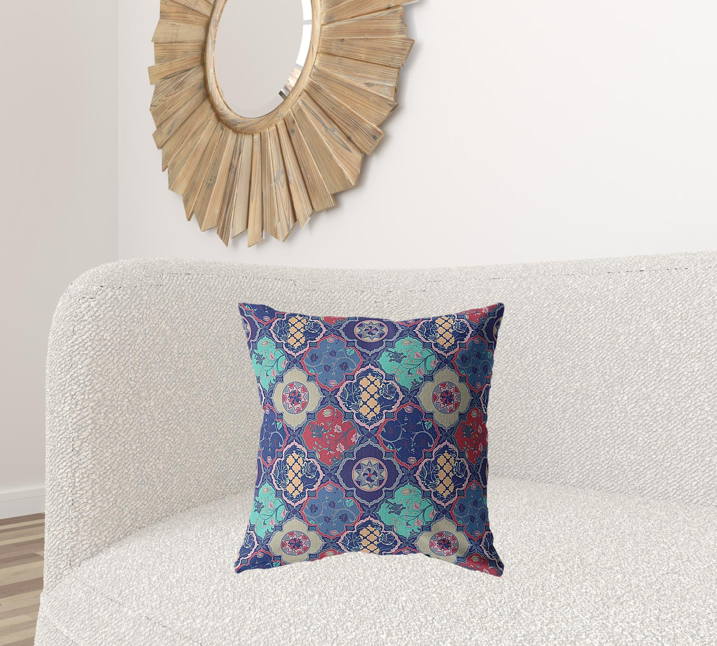 18” Navy Red Trellis Suede Throw Pillow