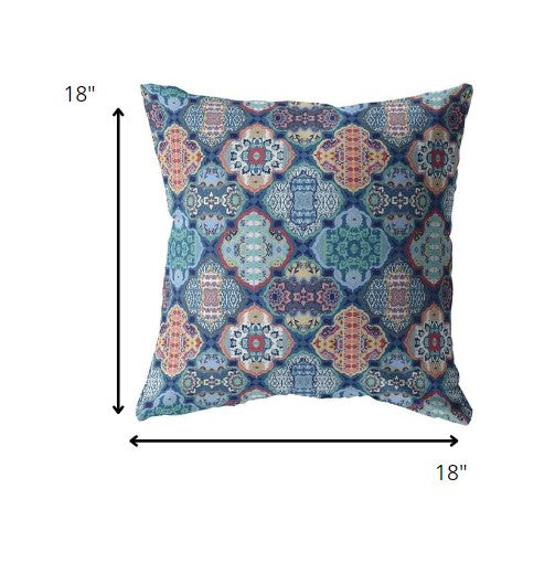 18” Turquoise Red Trellis Suede Throw Pillow