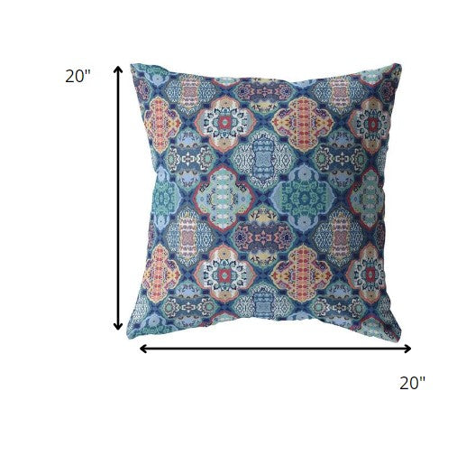 18” Turquoise Red Trellis Suede Throw Pillow