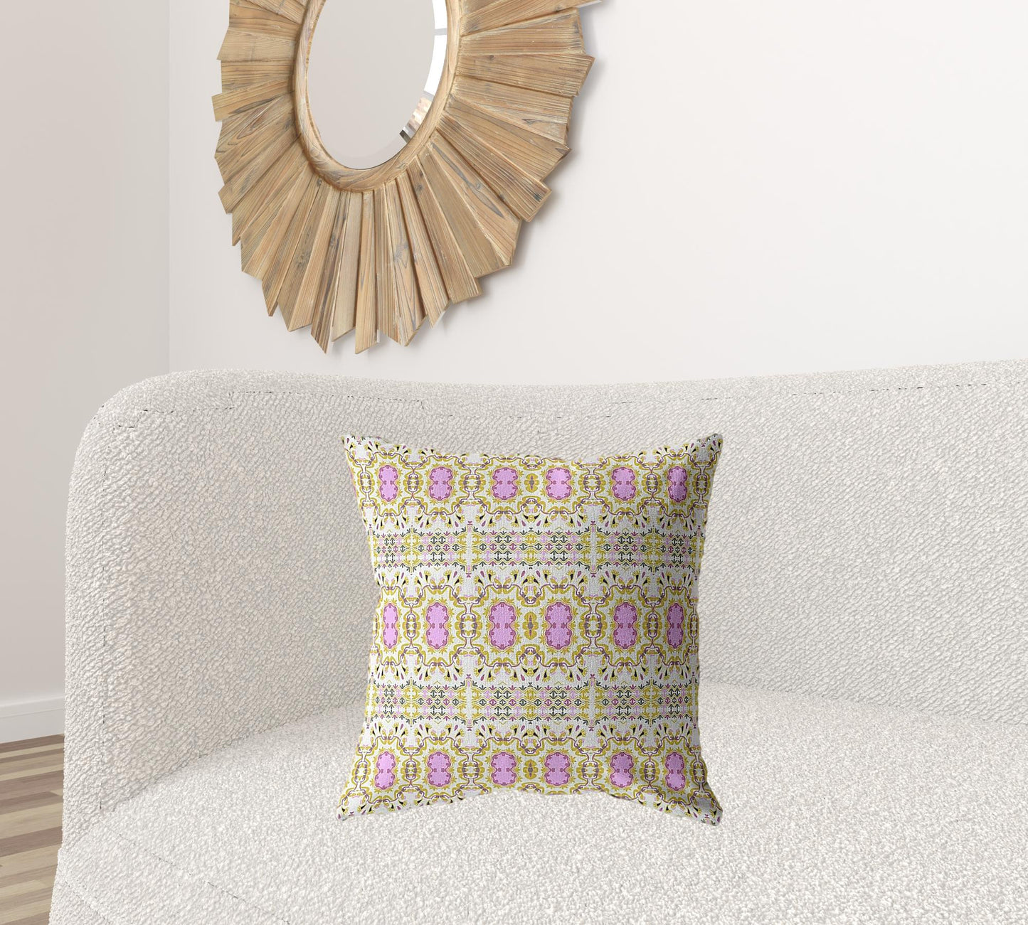 18” Yellow Lavender Geofloral Suede Throw Pillow