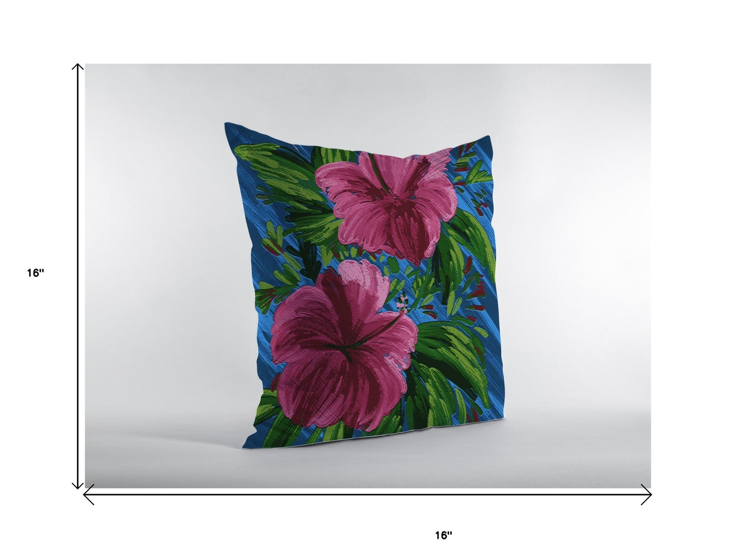 16” Pink Blue Hibiscus Suede Decorative Throw Pillow
