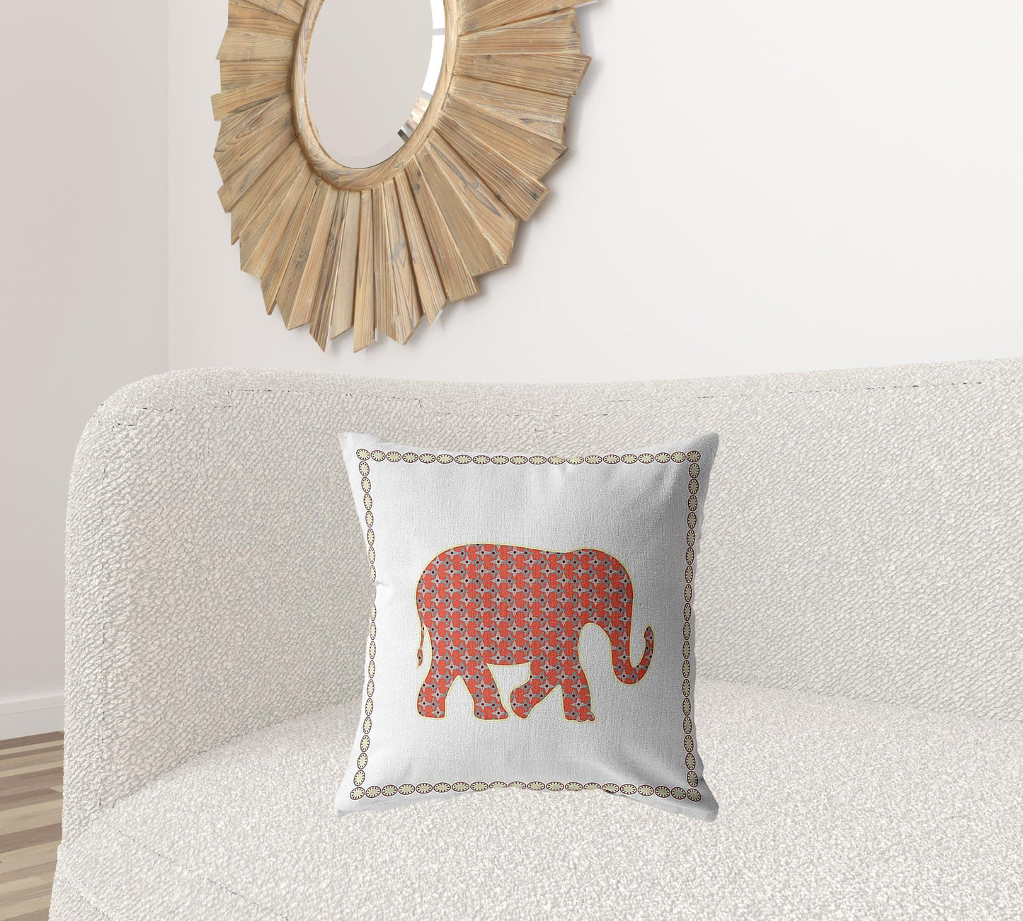 18” Orange White Elephant Boho Suede Throw Pillow