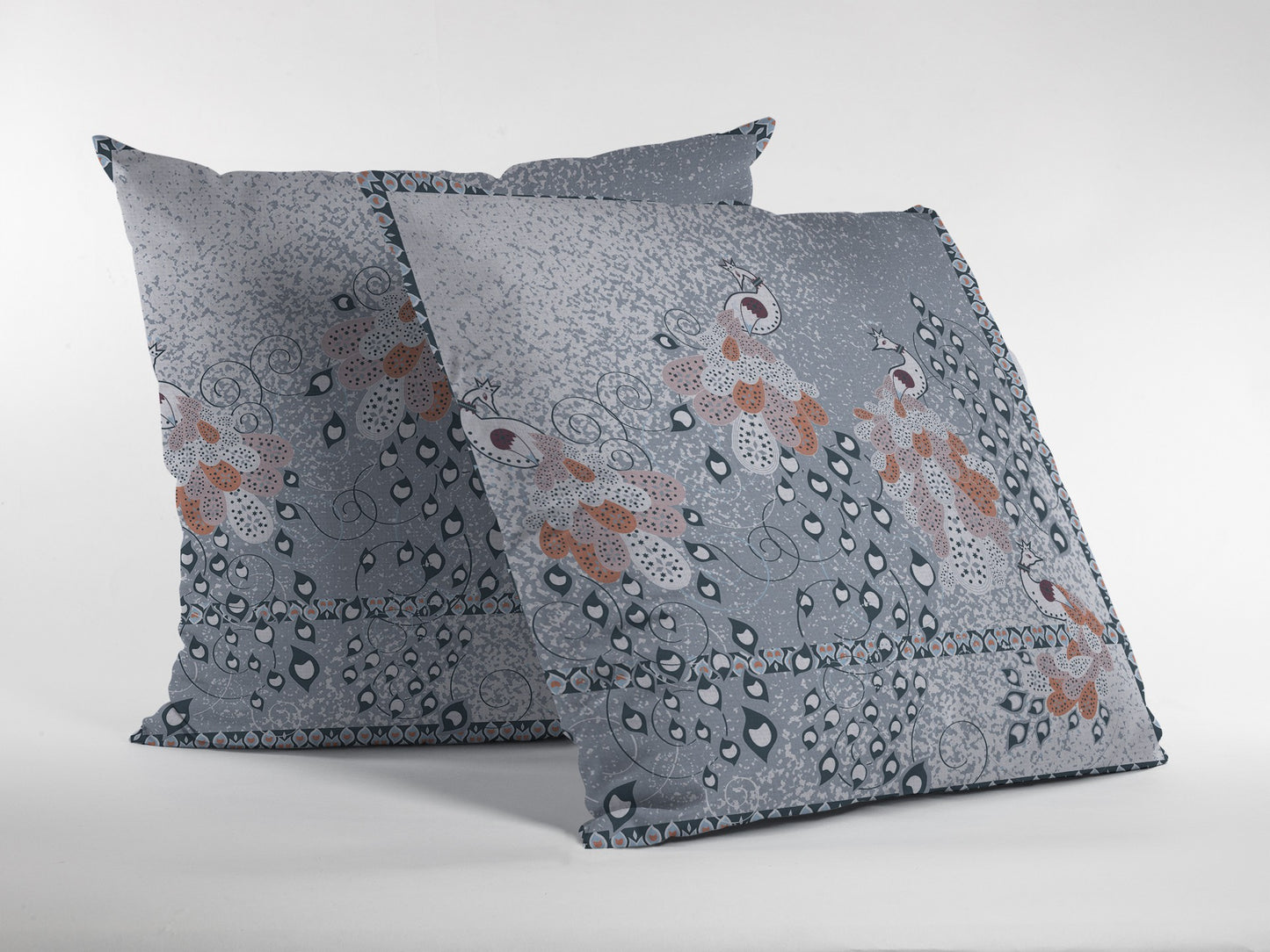 18” Gray Orange Boho Bird Suede Throw Pillow
