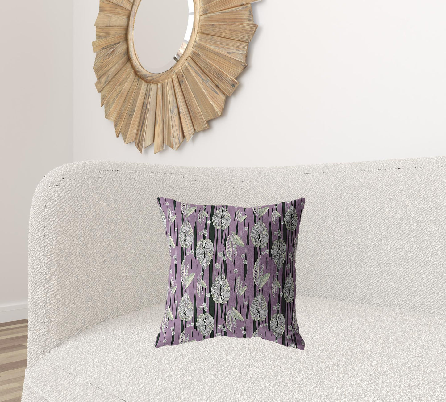 18” Lavender Black Fall Leaves Suede Throw Pillow