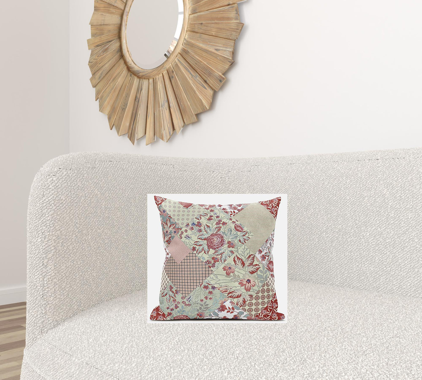 16" Red White Floral Zippered Suede Throw Pillow