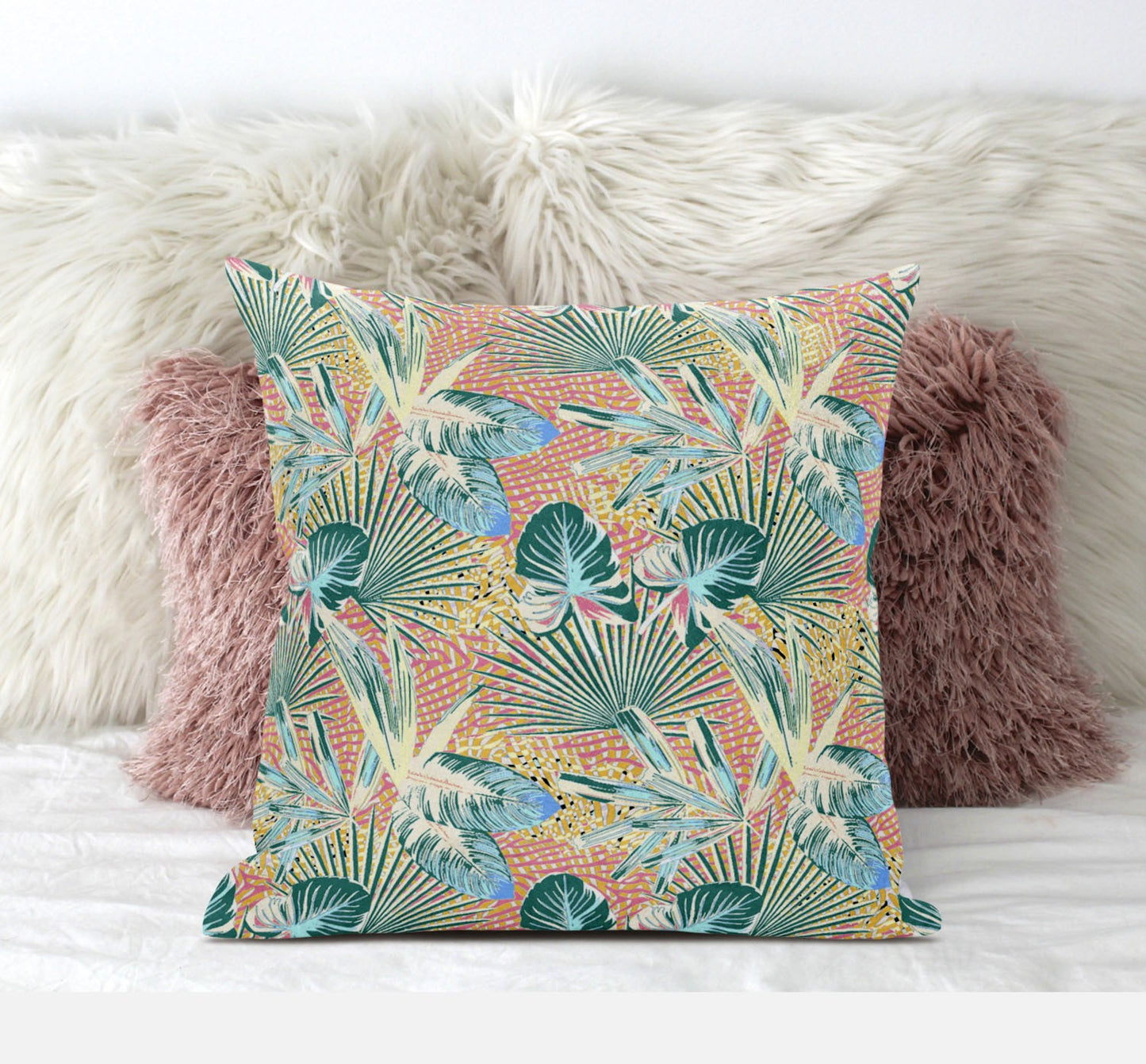 18” Blue Peach Tropical Zippered Suede Throw Pillow