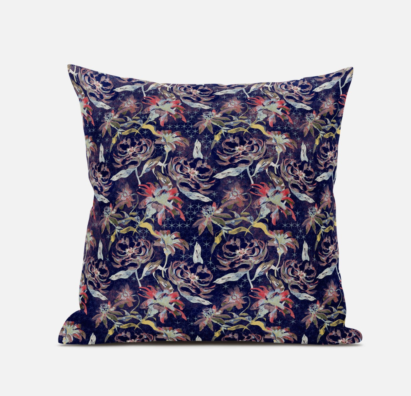 18" Midnight Blue Roses Zippered Suede Throw Pillow
