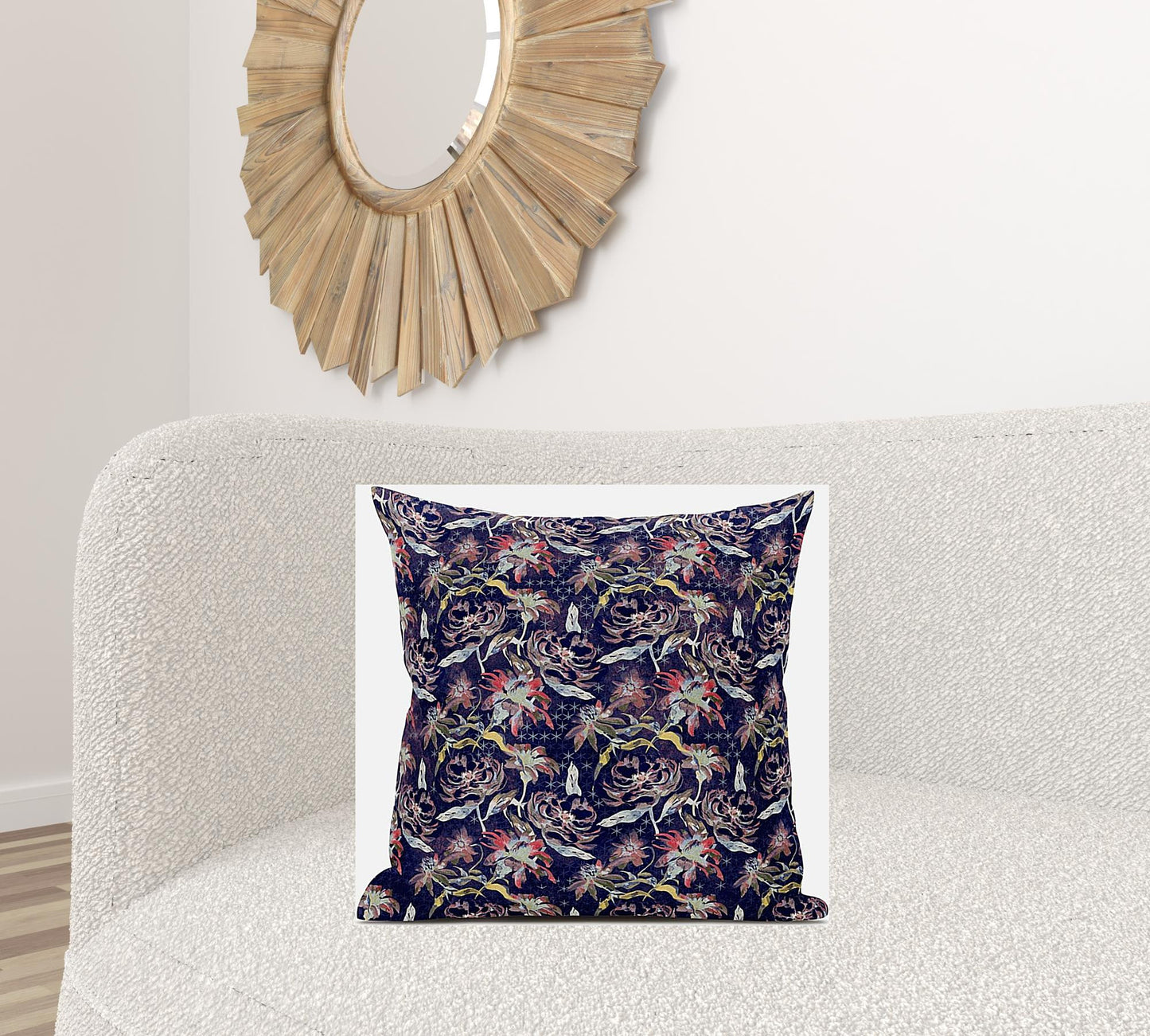 18" Midnight Blue Roses Zippered Suede Throw Pillow
