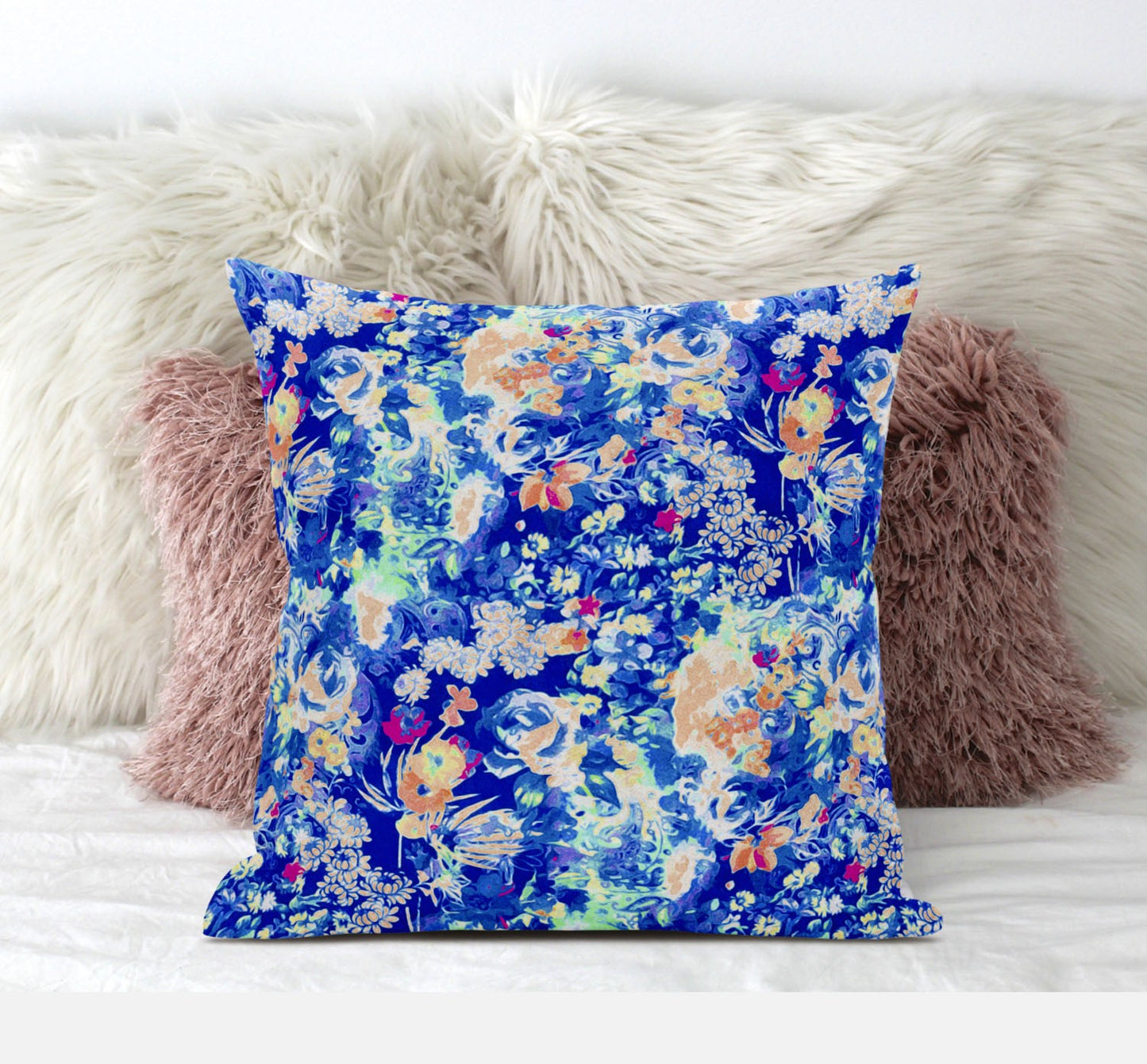 18" Bright Blue Springtime Zippered Suede Throw Pillow