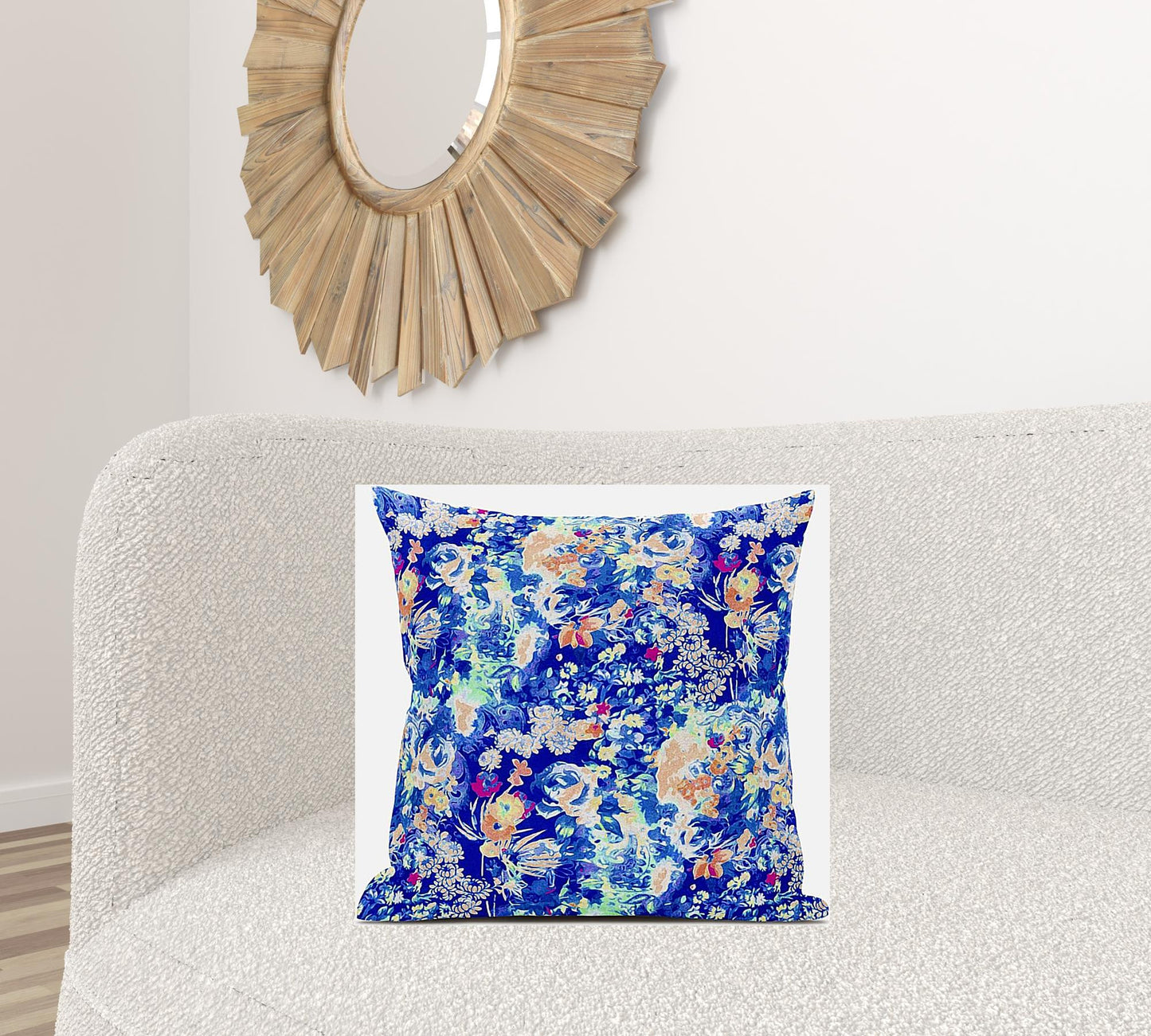 18" Bright Blue Springtime Zippered Suede Throw Pillow