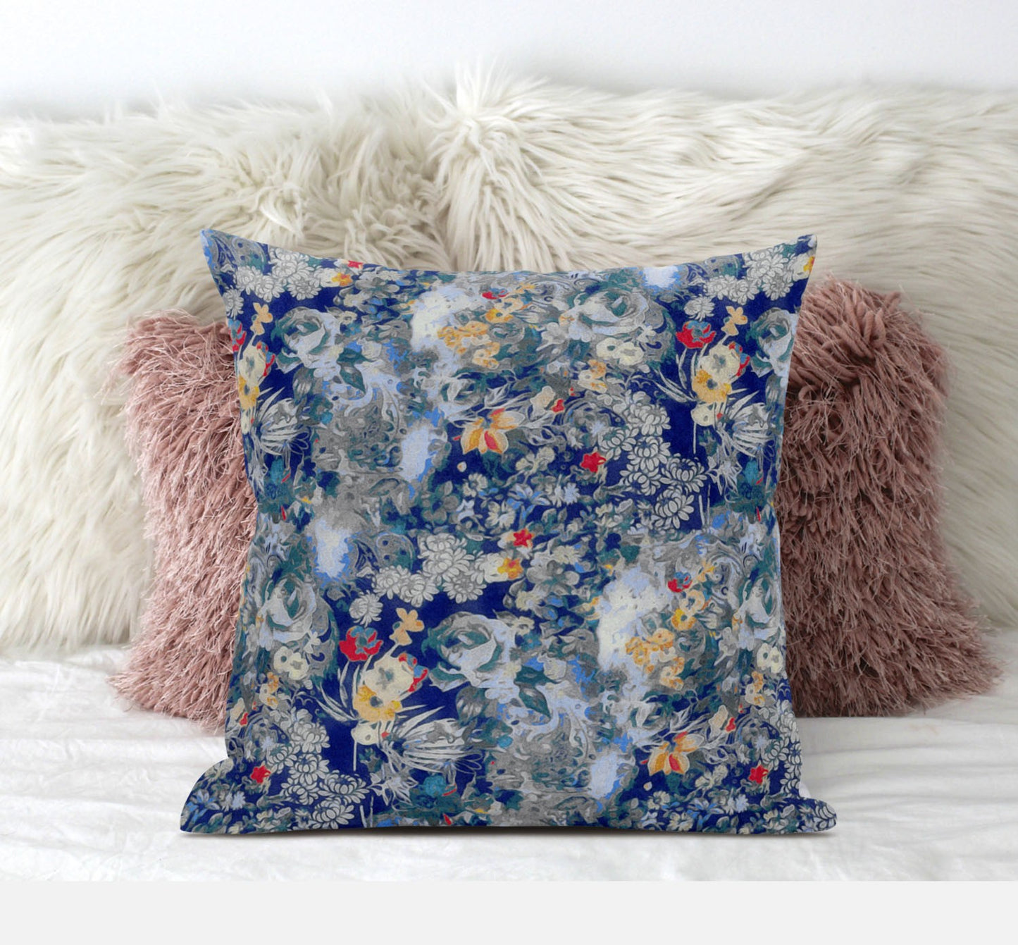 18" Blue Gray Springtime Zippered Suede Throw Pillow