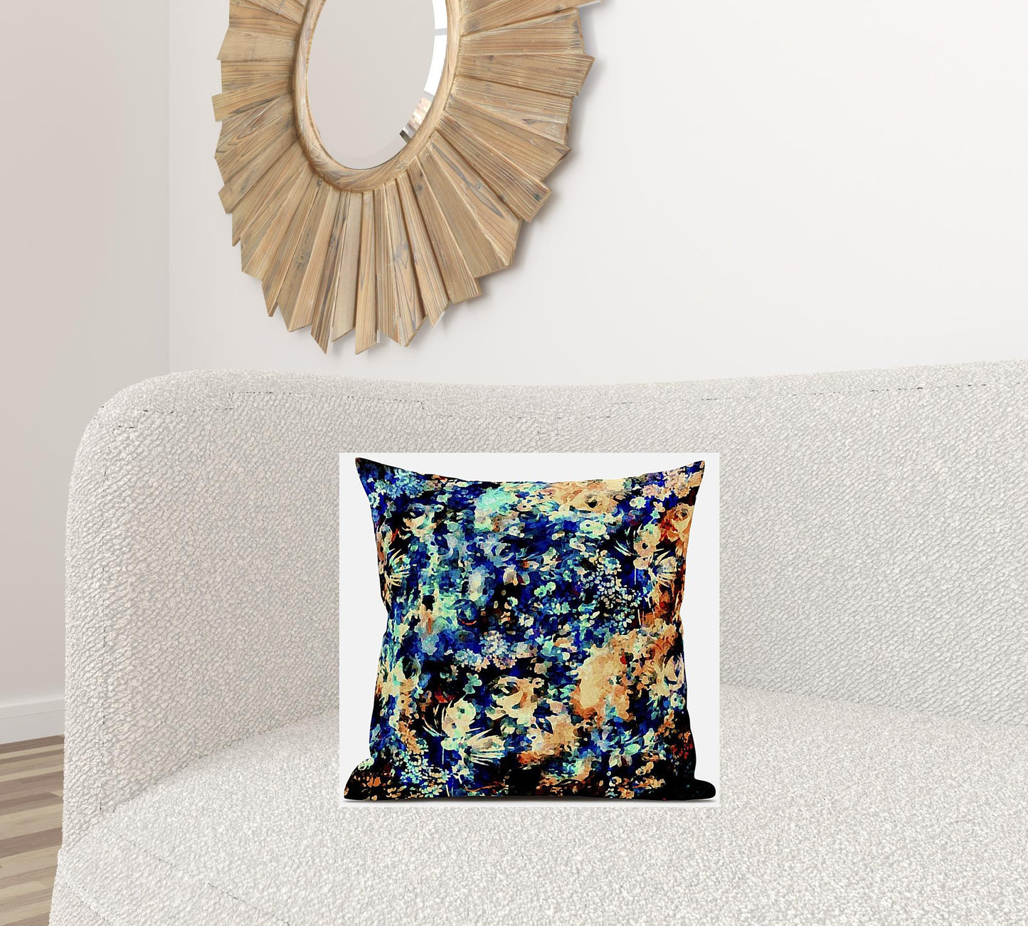 18" Orange Blue Springtime Zippered Suede Throw Pillow