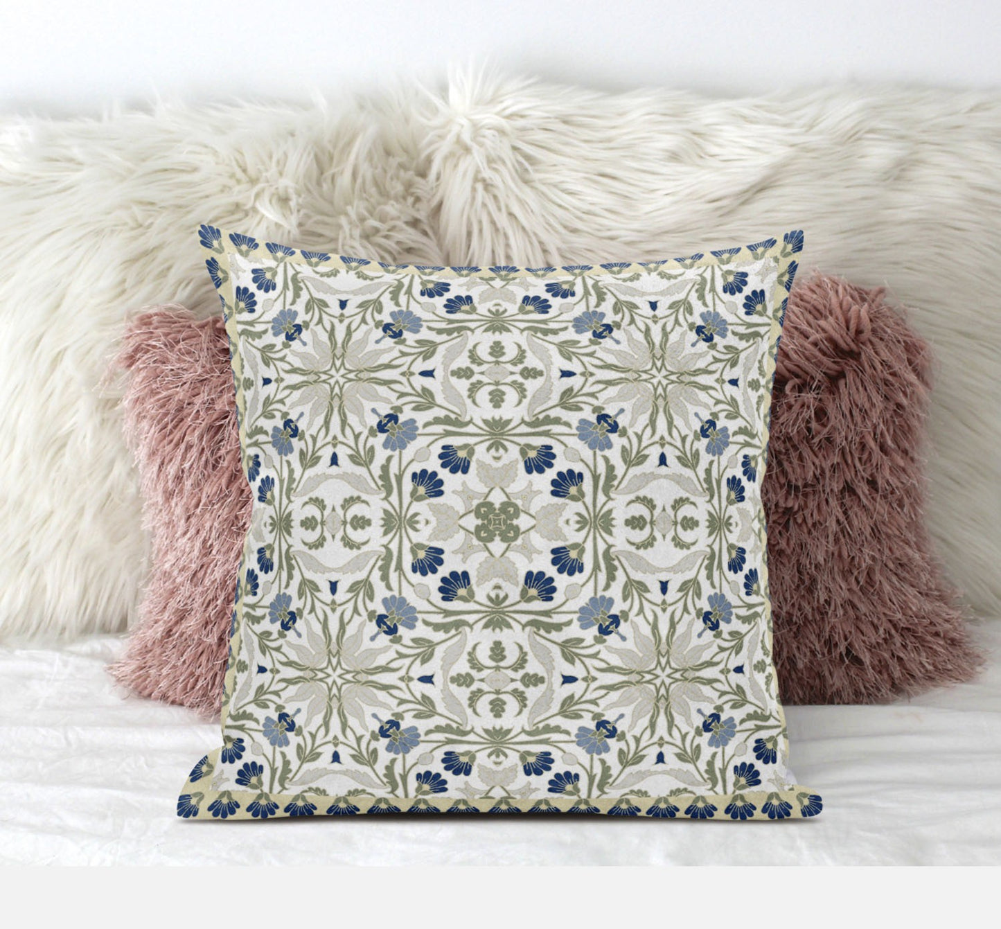 18” White Green Paisley Zippered Suede Throw Pillow