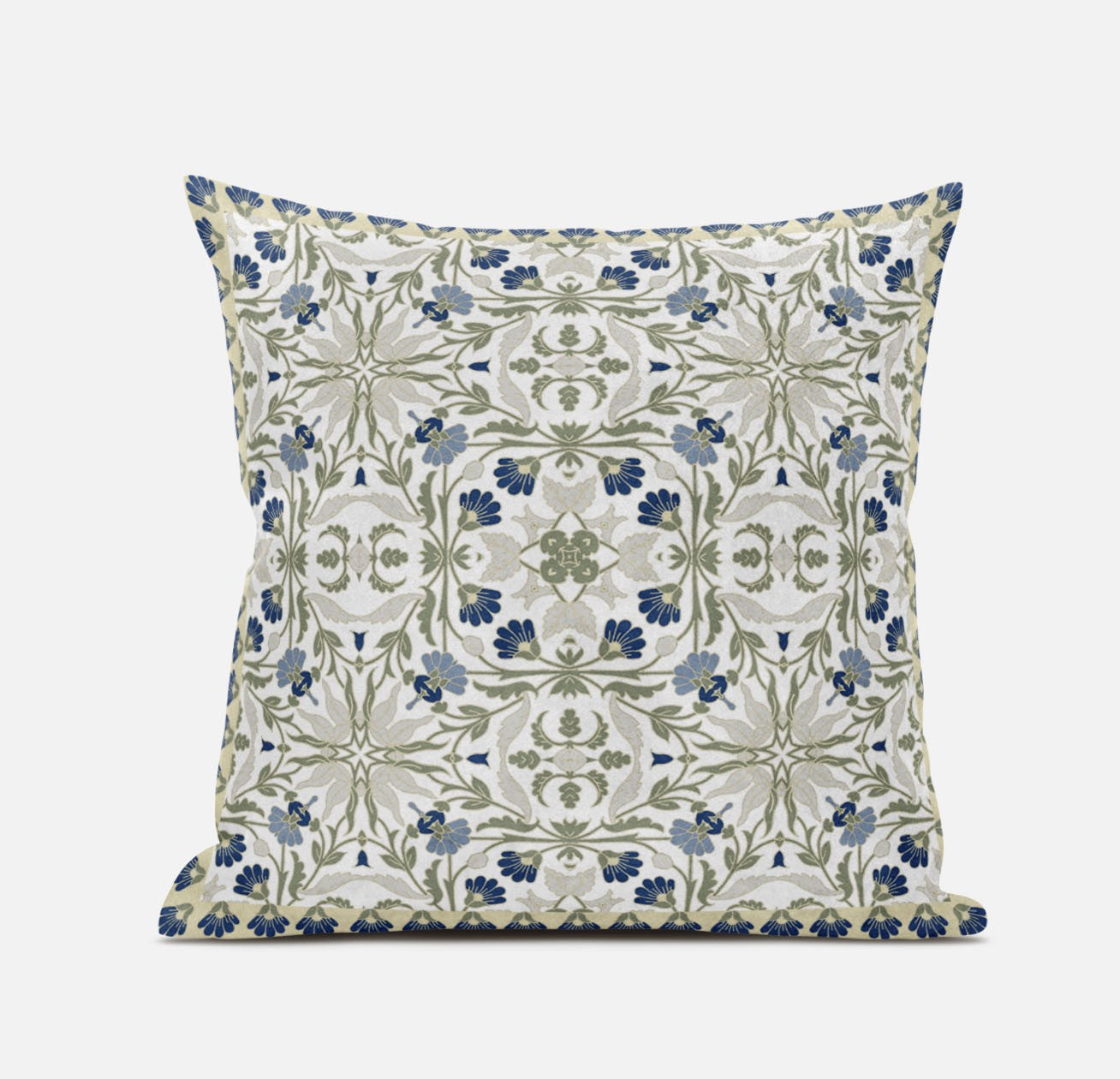 18” White Green Paisley Zippered Suede Throw Pillow