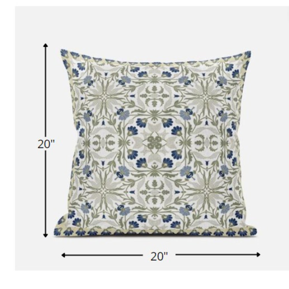 18” White Green Paisley Zippered Suede Throw Pillow