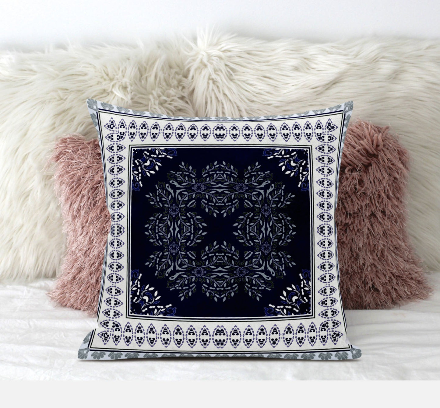 20" X 20" Blue and Green Geometric Suede Zippered Pillow