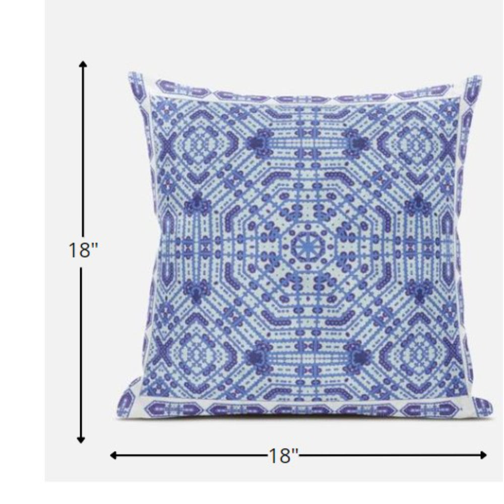18” Cyan Blue Geostar Zippered Suede Throw Pillow