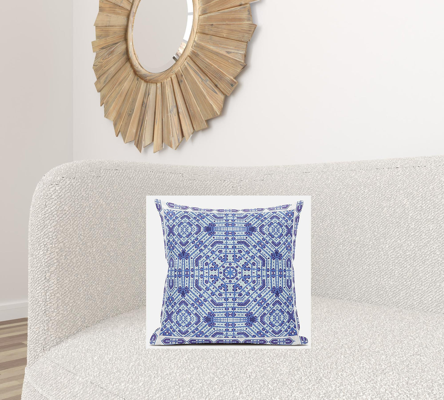 18” Cyan Blue Geostar Zippered Suede Throw Pillow
