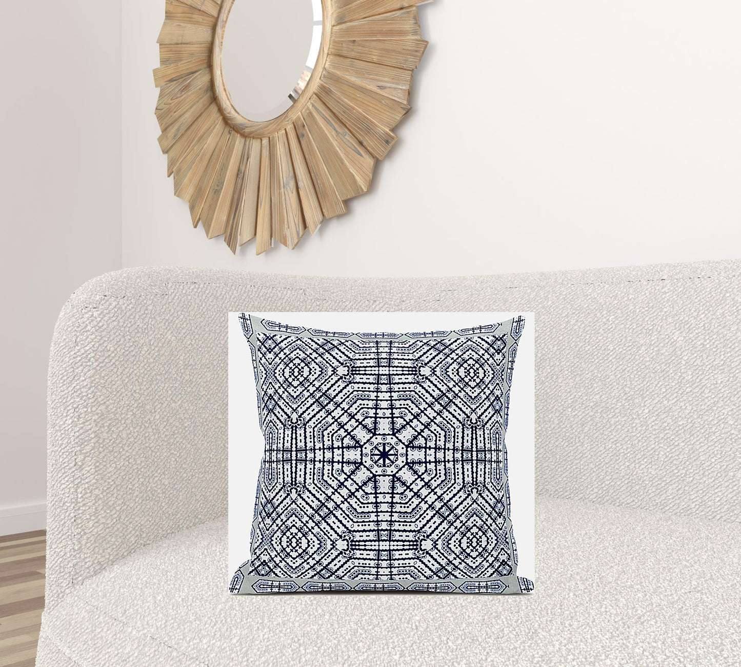 18” Navy White Geostar Zippered Suede Throw Pillow