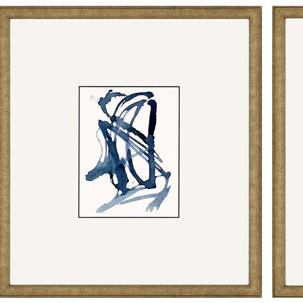 Set Of Three Blue Abstract Gold Frame Print Wall Art