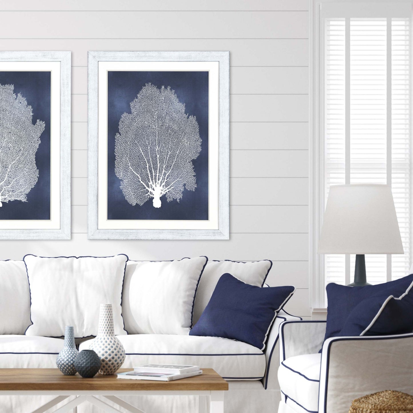 Sea Fan On Blue Ii Framed Art White Picture Frame Print Wall Art