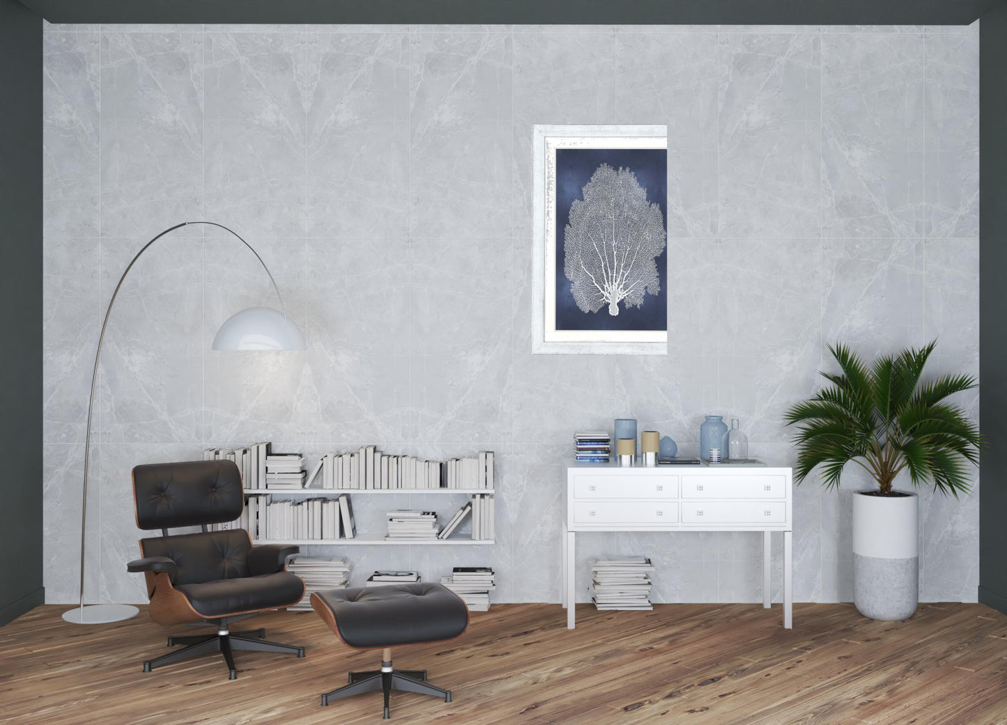 Sea Fan On Blue Ii Framed Art White Picture Frame Print Wall Art