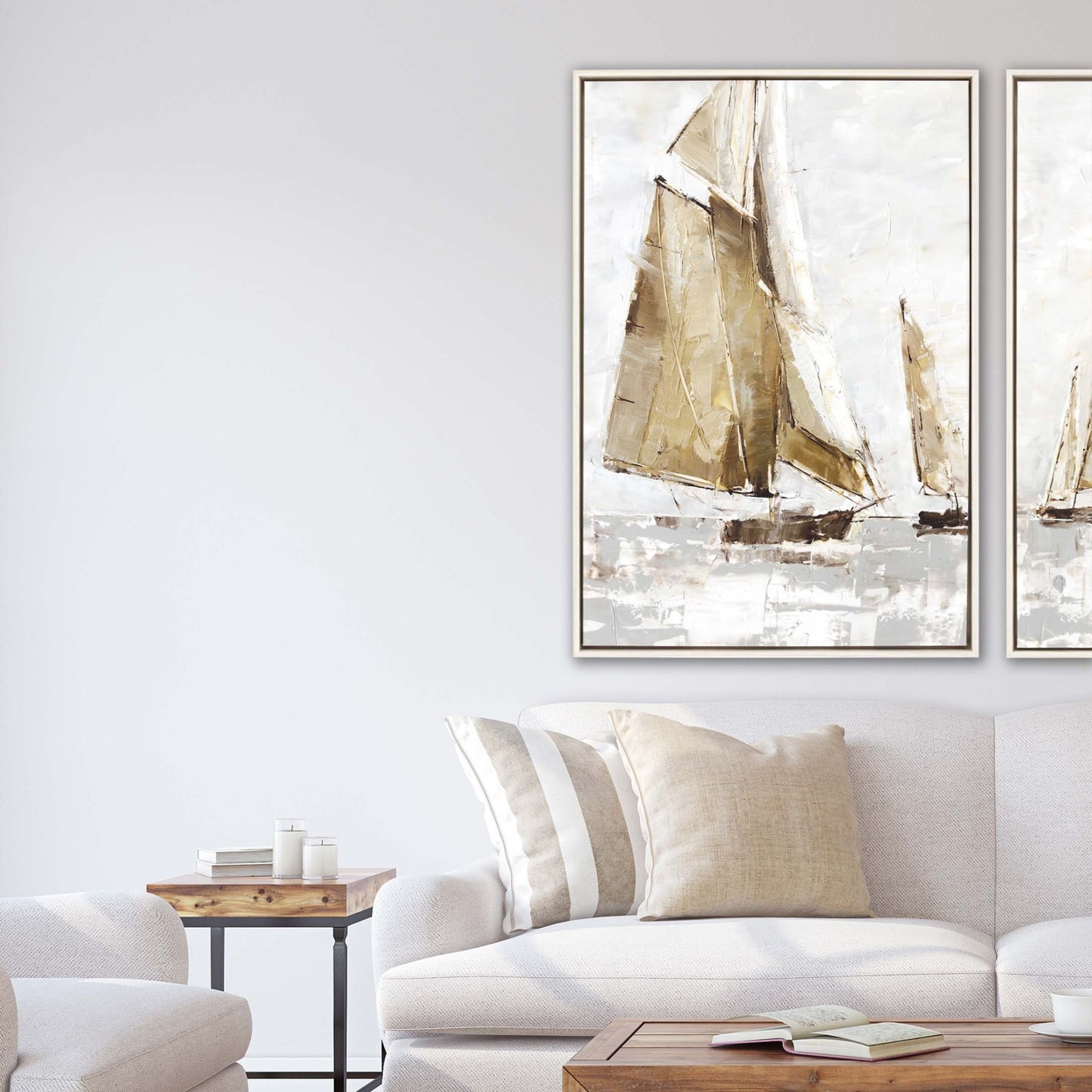Golden Sails I Canvas White Floater Frame Large Wall Art
