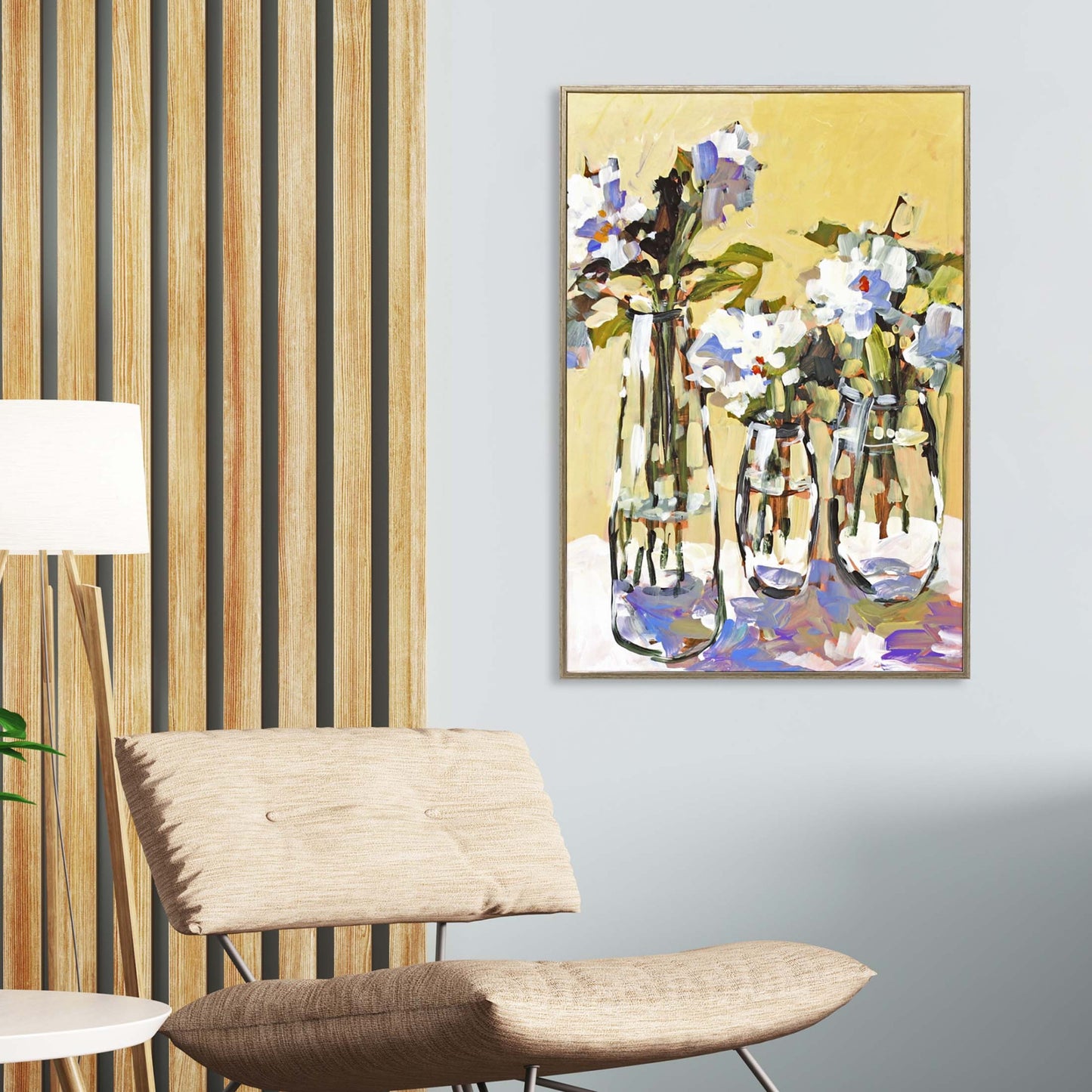 Three Flower Vases Framed Art Silver Picture Frame Print Wall Art