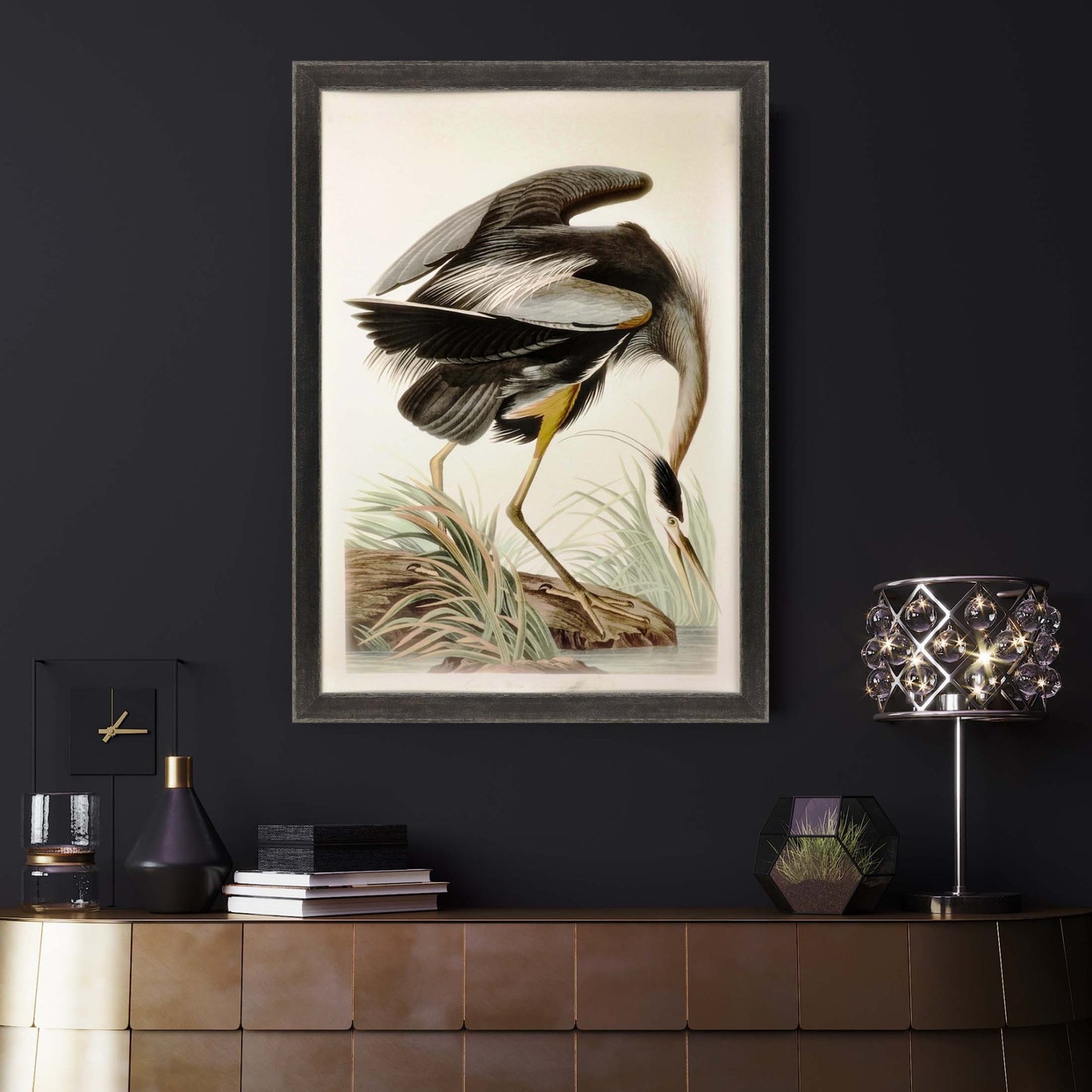 Great Blue Heron Framed Art Brown Picture Frame Print Wall Art