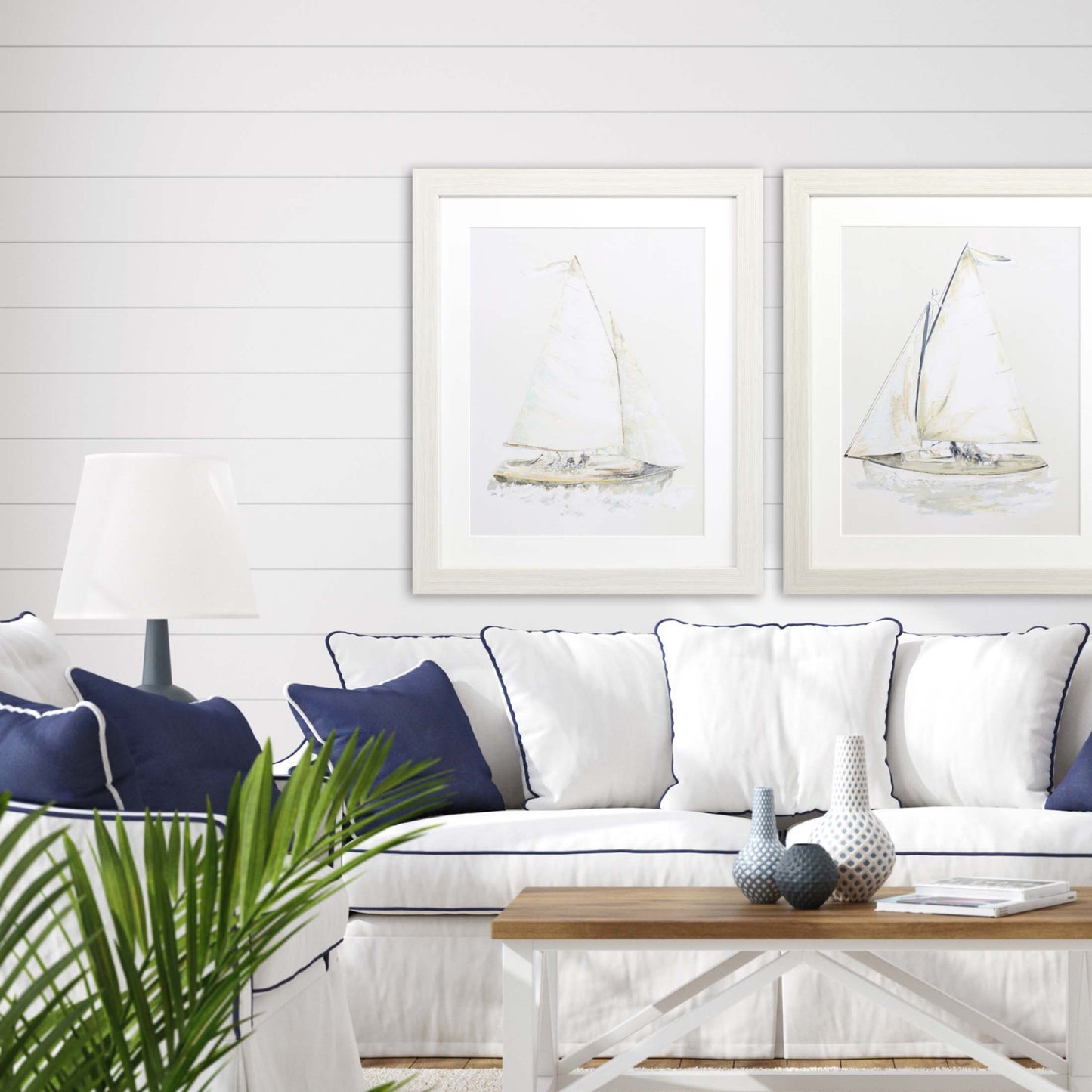 Quiet Sailboat I Framed Art White Picture Frame Print Wall Art