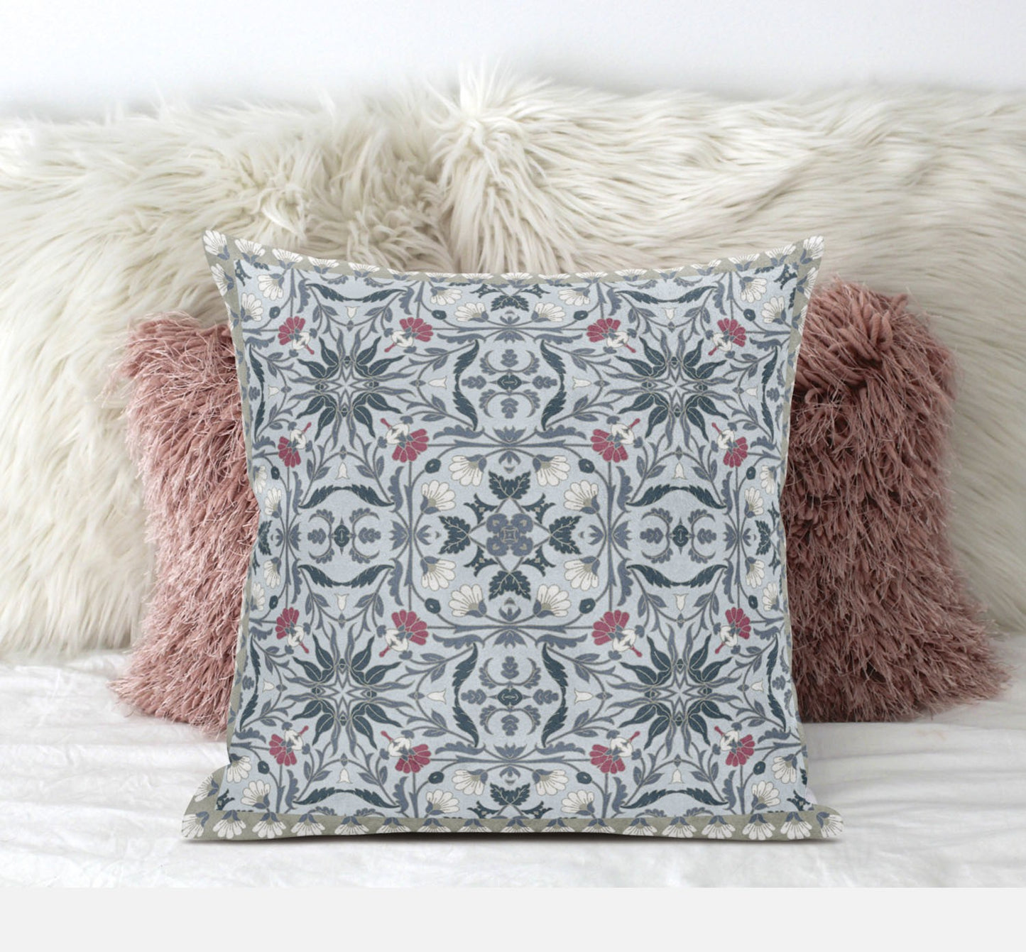 18" X 18" Muted Orange And Indigo Paisley Blown Seam Suede Throw Pillow
