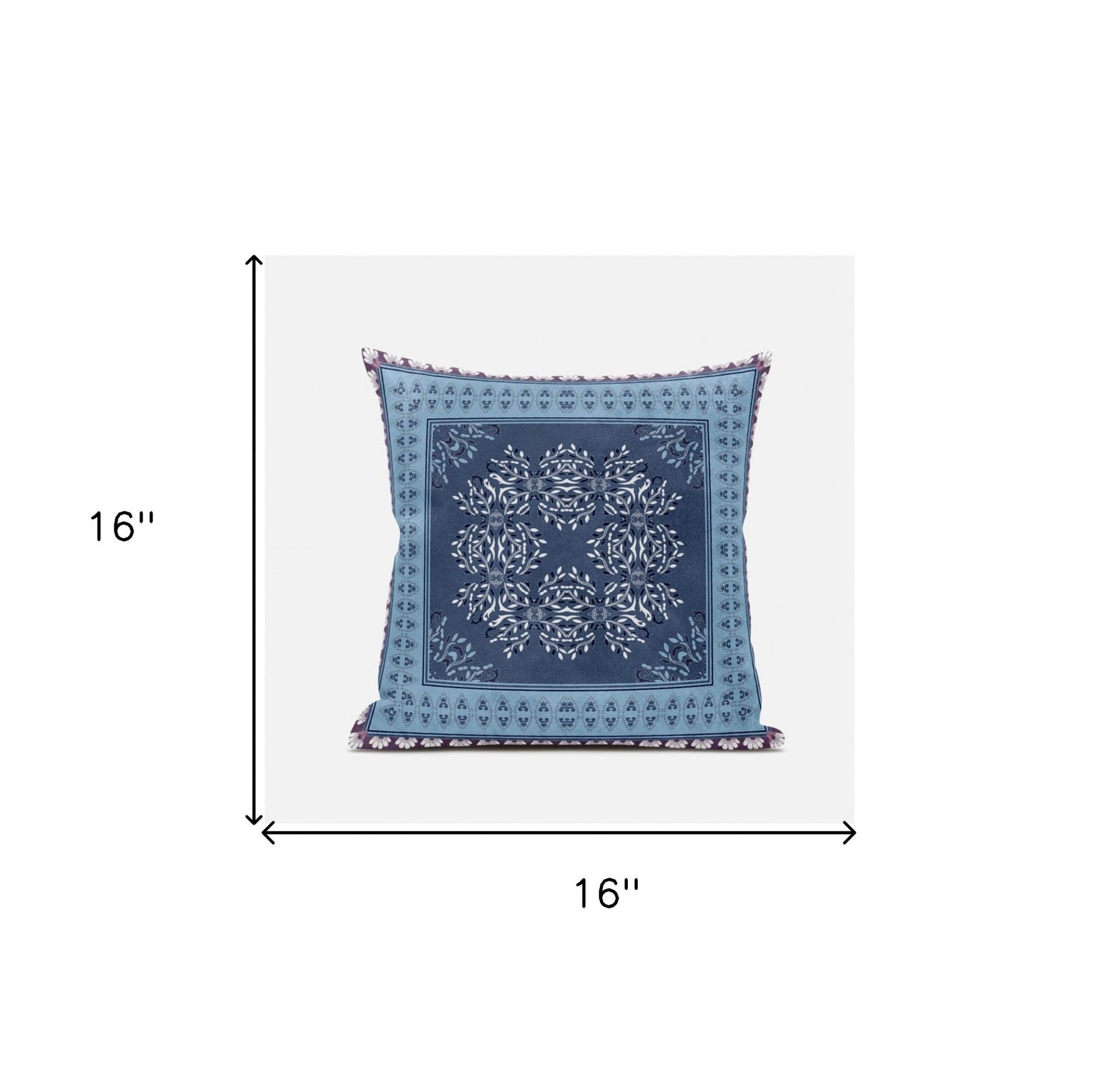 16" X 16" Light Blue Gray Geometric Blown Seam Suede Throw Pillow