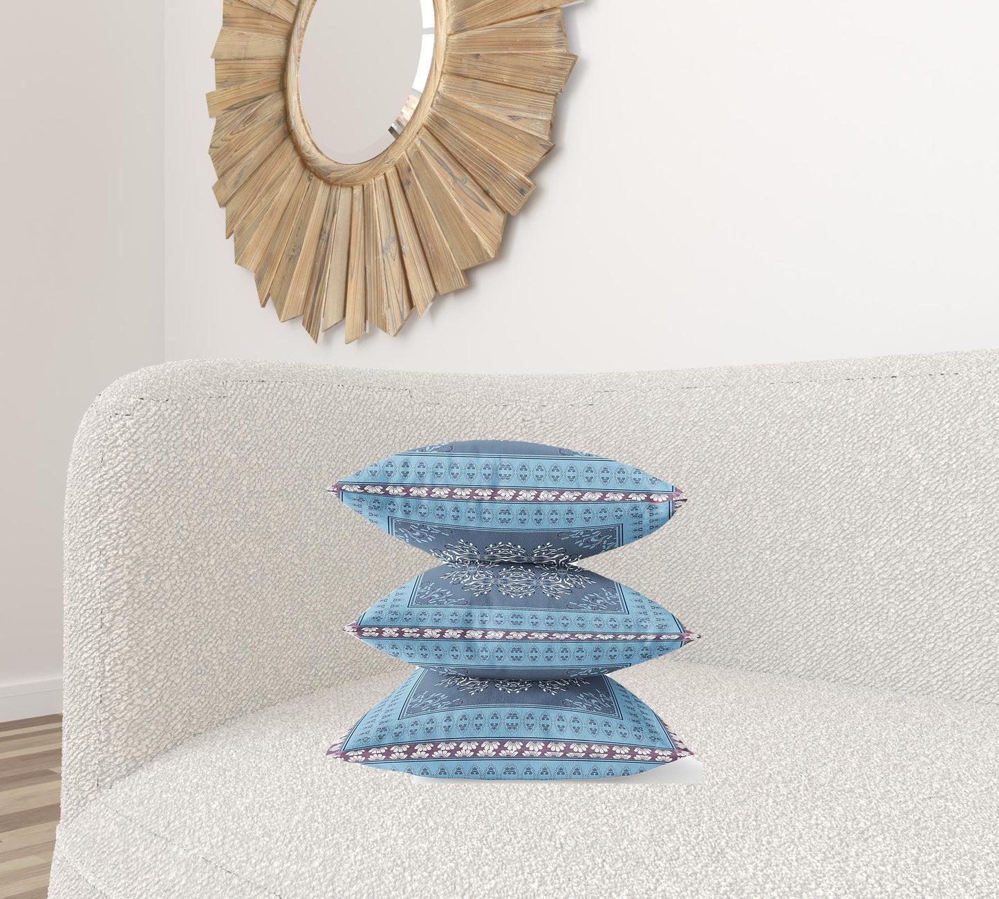 18" X 18" Light Blue Gray Geometric Blown Seam Suede Throw Pillow