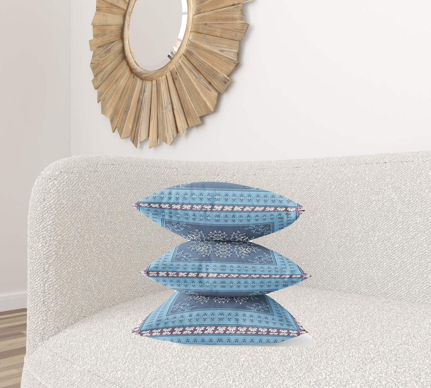 18" X 18" Light Blue Gray Geometric Blown Seam Suede Throw Pillow