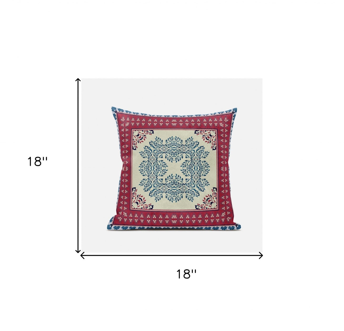18" X 18" Red Yellow Geometric Blown Seam Suede Throw Pillow