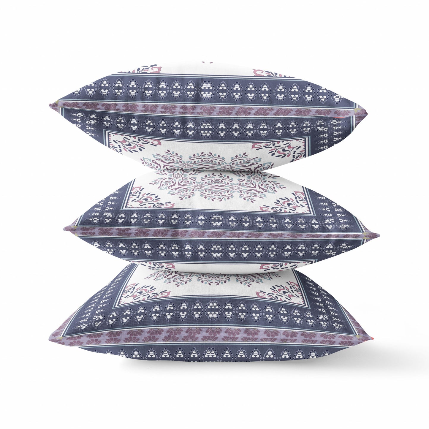 18" X 18" Cream Red Blue Geometric Blown Seam Suede Throw Pillow