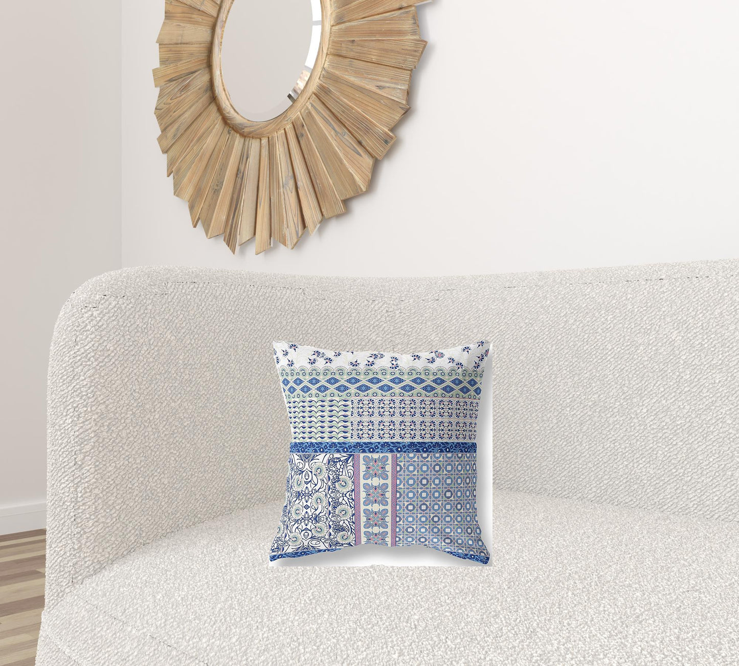 16"X16" Blue And Purple Microsuede Patchwork Zippered Pillow