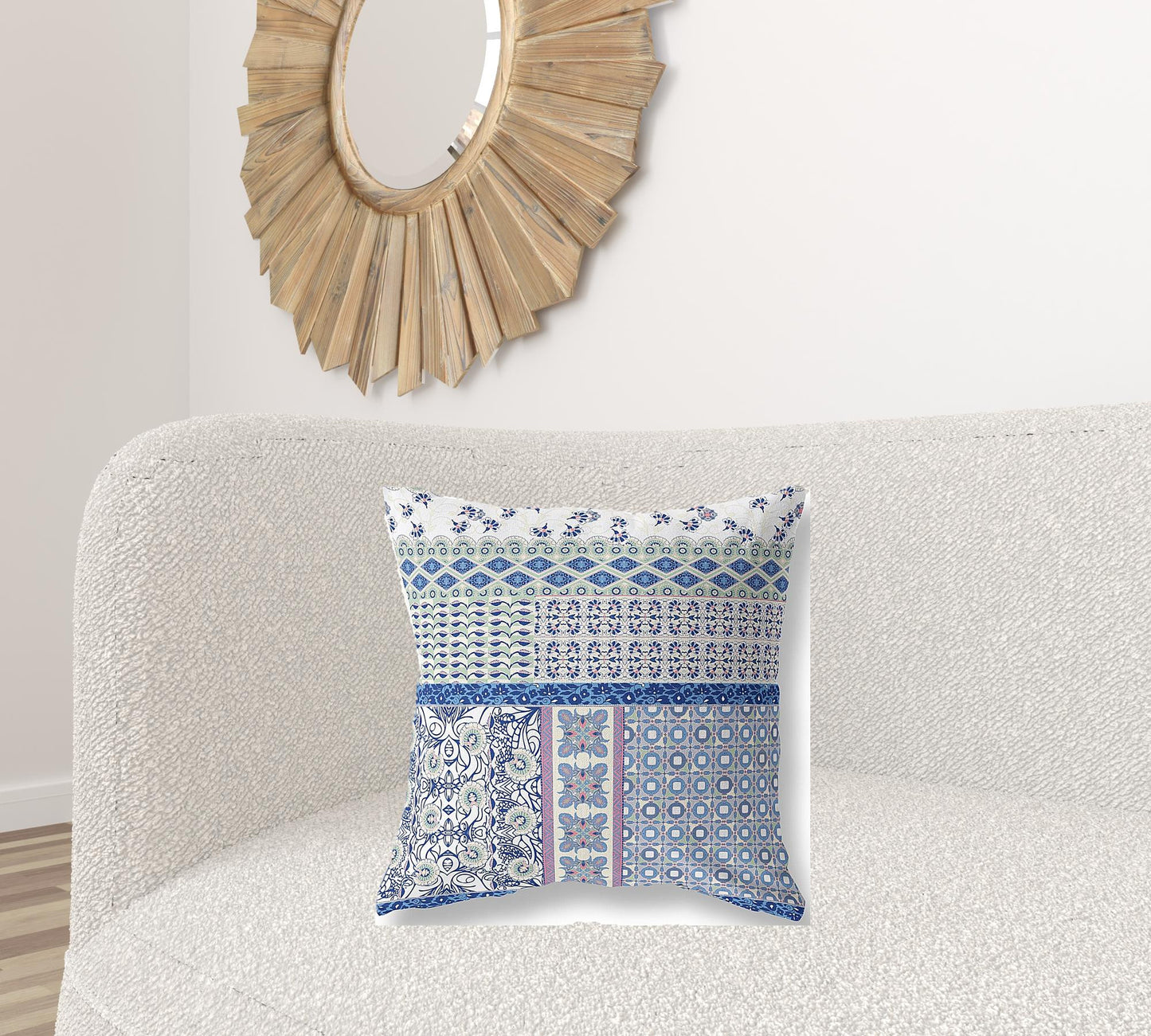 18"X18" Blue And Purple Microsuede Patchwork Zippered Pillow