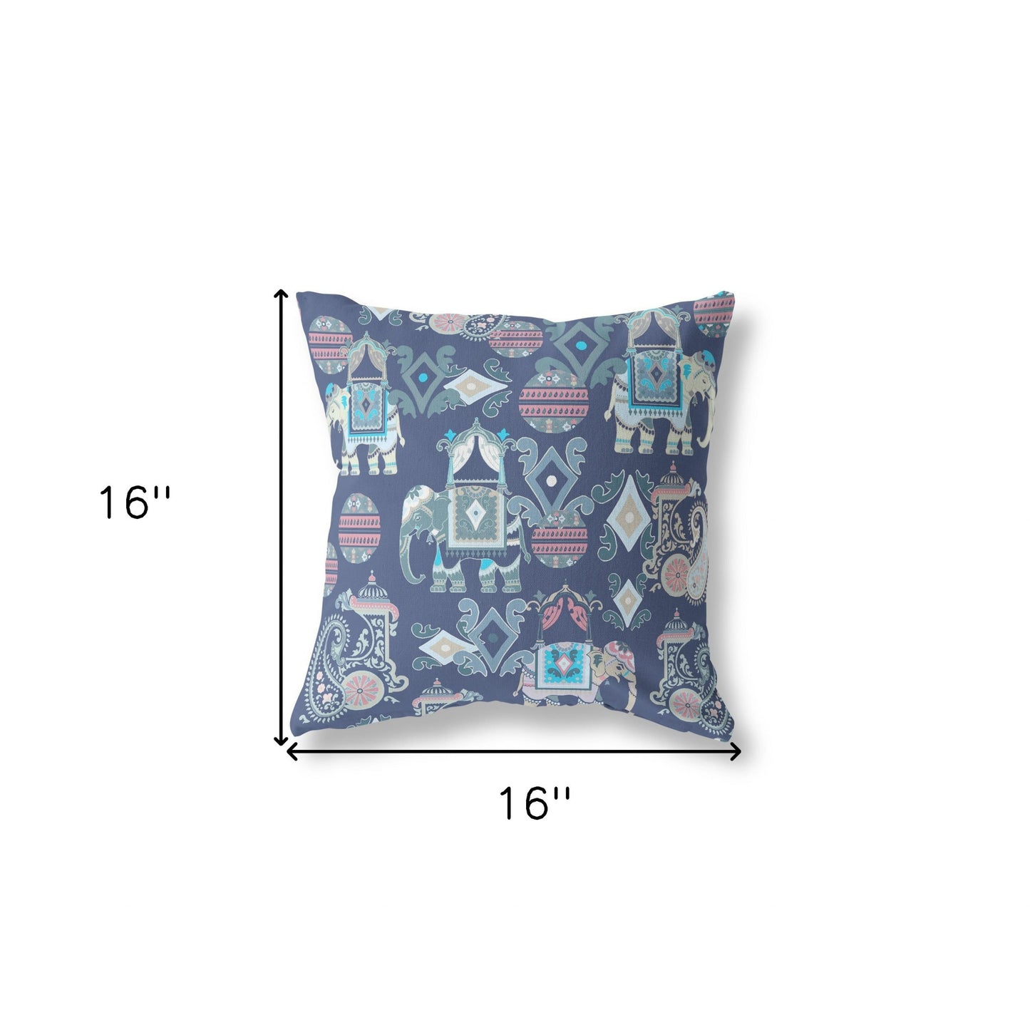 16" X 16" Blue And Gray Paisley Blown Seam Suede Throw Pillow