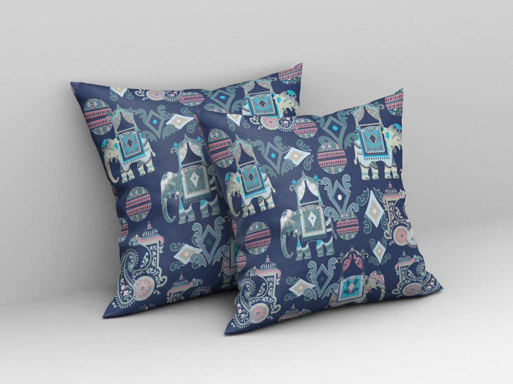18" X 18" Blue And Gray Paisley Blown Seam Suede Throw Pillow
